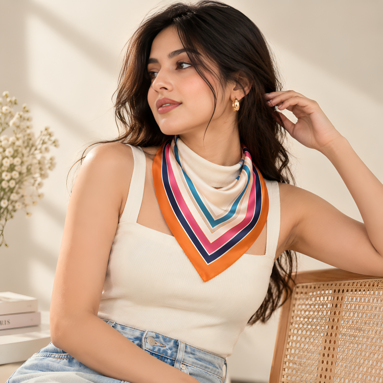 Multicolor Border Neck & Head Scarf Elegant Fashion Accessory