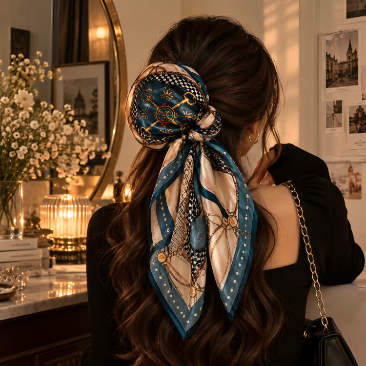 Silk Feel Hair Wrap & Neck Tie Scarf Accessory