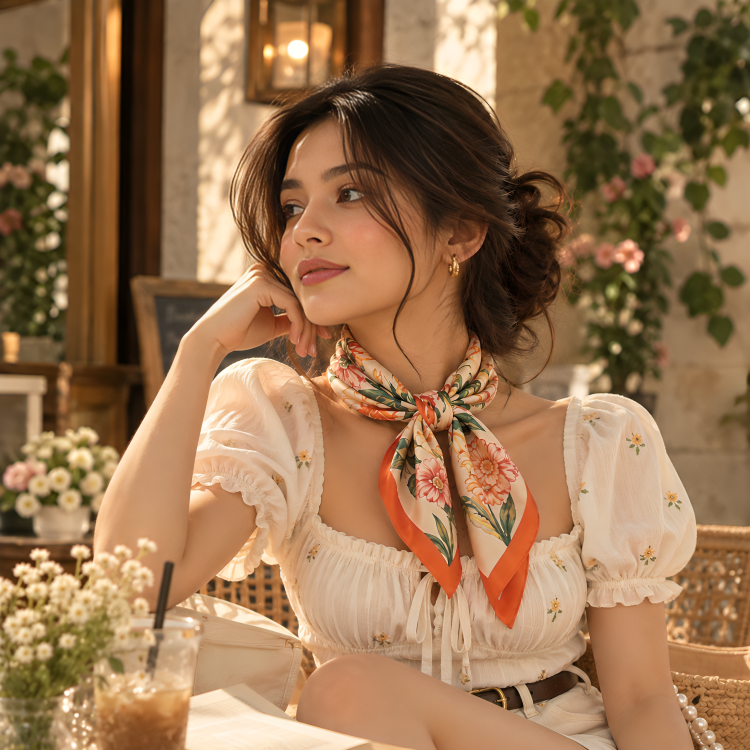 Multi-way Vintage Orange Floral Square Scarf