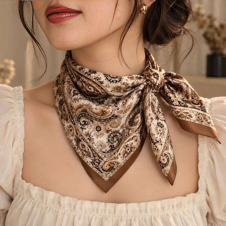 Women's Brown Paisley Printed Square Scarf