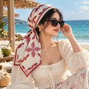 Premium Red Satin Silk Square Scarf | Geometric Print Neck & Hair Wrap
