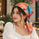 Vivid Sunset Zebra Print Silky Satin Square Wrap & Headband