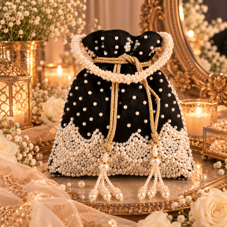 Women Black Embellished Potli Bag