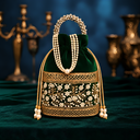 Womens Premium Green Pearl Handle Potli Bag