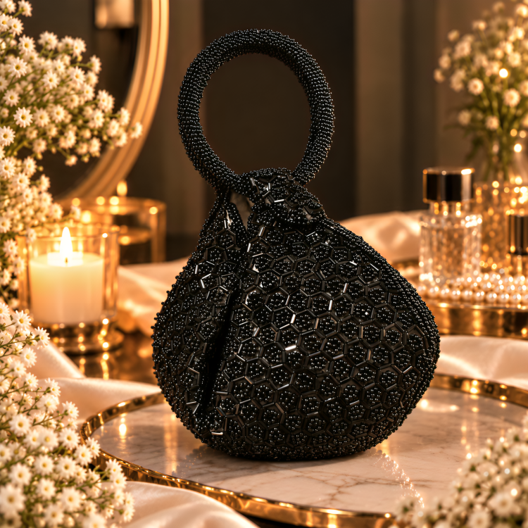 Elegant Evening Beaded Handbag with Round Handles