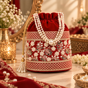 Bridal Maroon Velvet Potli Clutch