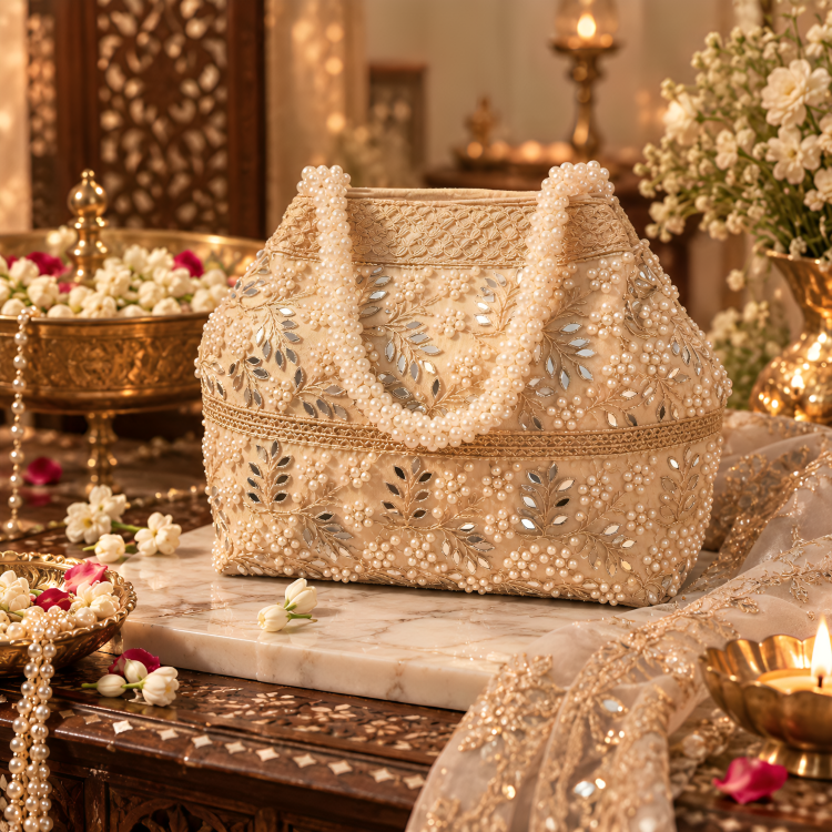 Traditional Bridal Gold Beaded and Sequined Clutch