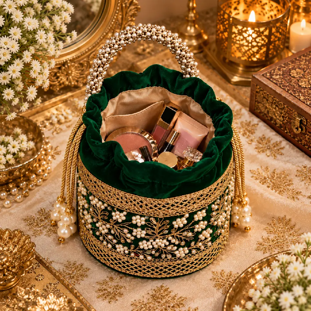 Emerald Velvet Bridal Vanity Pouch.webp