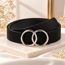 Women Black Formal Synthetic Leather Push Pin Belt