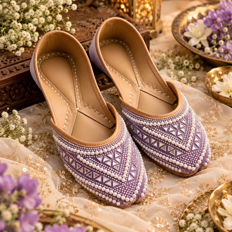 Artisanal Rajasthani Sippi Work Mojaris & Juttis