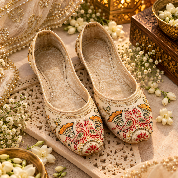 raditional Cream & Multicolored Floral Ethnic Juttis