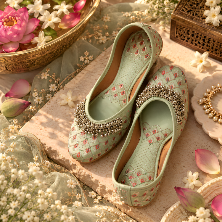 Royal Mint Green Handcrafted Ethnic Punjabi Juttis