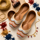 Beige & Multicolored Textured Ethnic Punjabi Juttis