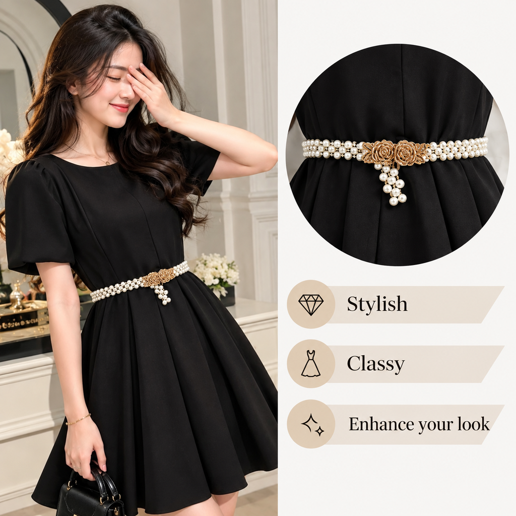 Women's Pearl & Rose Gold Chain Waist Belt