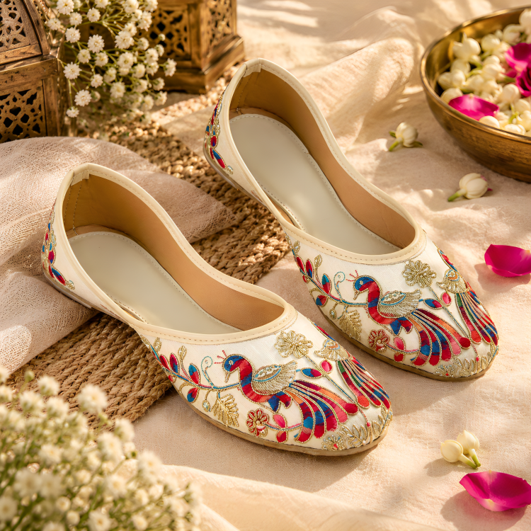Royal Jaipur Parrot Print Ethnic Mojaris & Footwear