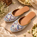 Traditional White Designer Party-Wear Slip-On Juttis