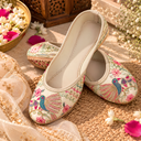 Traditional Cream & Gold Zardosi Bridal Juttis with Peacock Motif