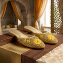 Traditional Golden & Yellow Designer Festive Mojaris with Sequin Work