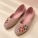 Sparkling Stone & Bead Work Ethnic Pink Juttis for Women
