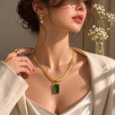 Emerald Green Crystal Pendant Necklace for Women