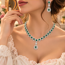 Green American Diamond Teardrop Necklace Set with Earrings