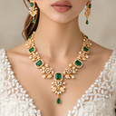 Gold-Plated Diamond Green Stone Necklace Set