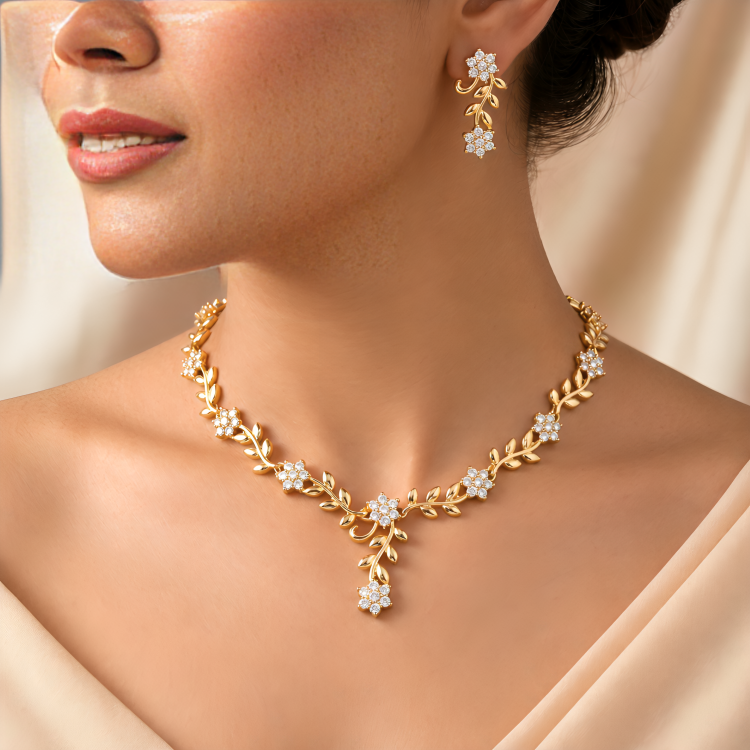 Western Party Wear Cubic Zirconia Rose Gold-Plated Jewellery Set