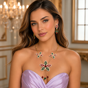 Ethnic Casual Rhinestone Multicolor Butterfly Necklace & Earrings Set for Women