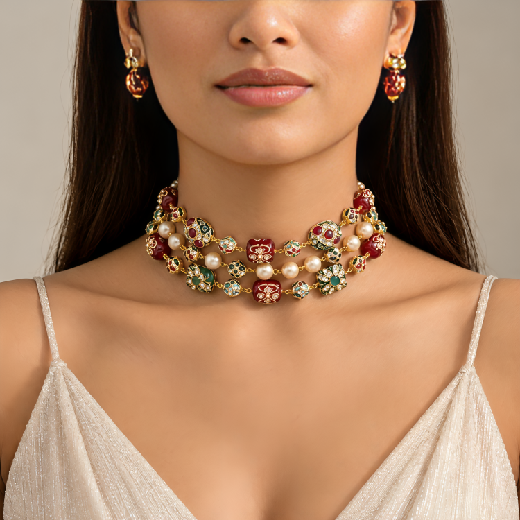 Ethnic Party Wear Multicolor Stones Designer Choker Necklace for Women