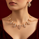 Western Party Wear Cubic Zirconia Flower Design Pendant Necklace with Earrings