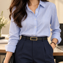 Classic Black Leather Waist Belt with Gold Buckle for Women