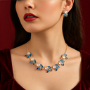 Gold-Plated Blue Floral Design Necklace Set with Earrings
