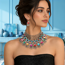 Silver-Plated Stone-Studded & Beaded Jewellery Set