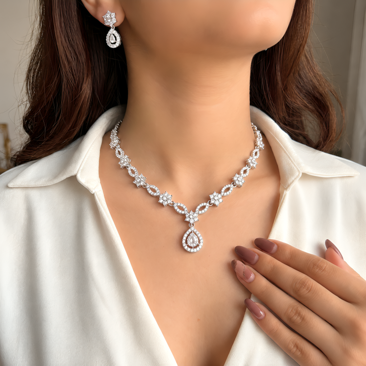 Gold-Plated American Diamond Party Wear Necklace Set