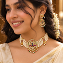 Heritage Pearl Brass Necklace Set for Women