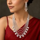 multi-strand white finish cubic zirconia layered necklace set