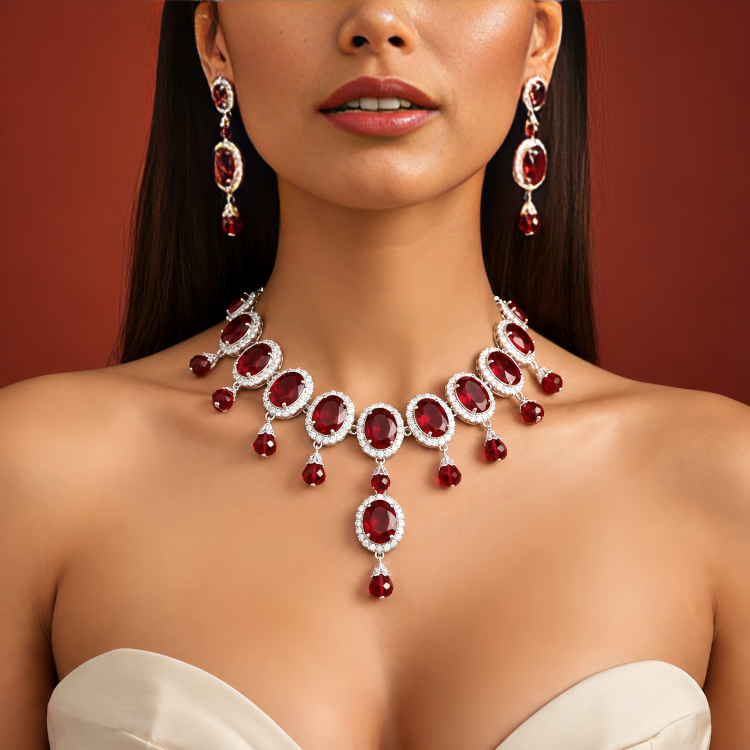 Ruby Necklace American Diamond LUXURY Red Stone Necklace