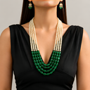 Silver Gems Radiant Red Pearl & Jade Alloy Necklace