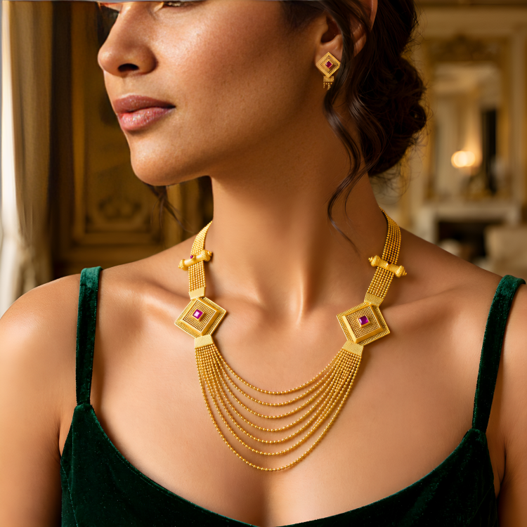 Red Gold-Plated Multi-Layer Long Necklace