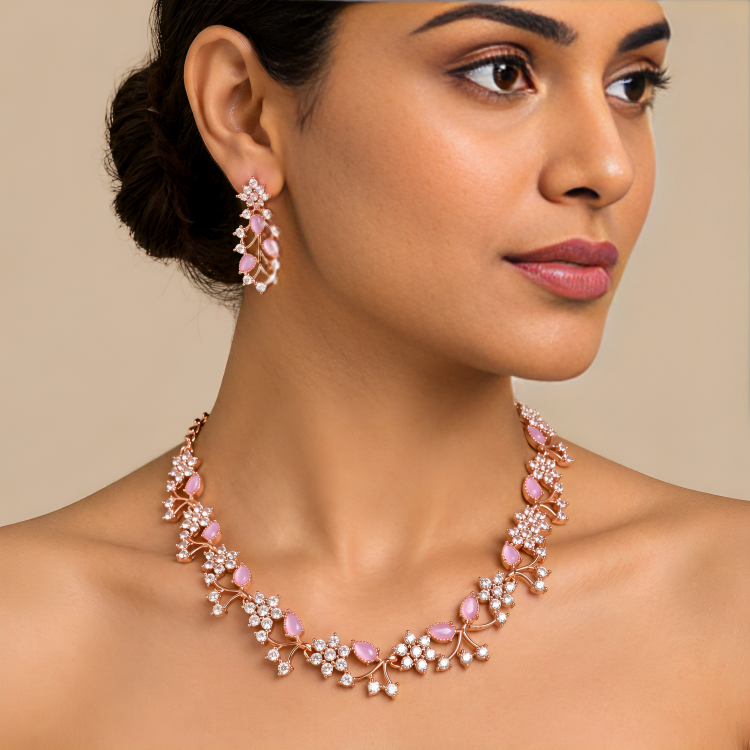 Rose gold Necklace Set With Earring For GIrls/Womens