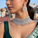 silver-plated cubic zirconia and American diamond statement choker necklace set