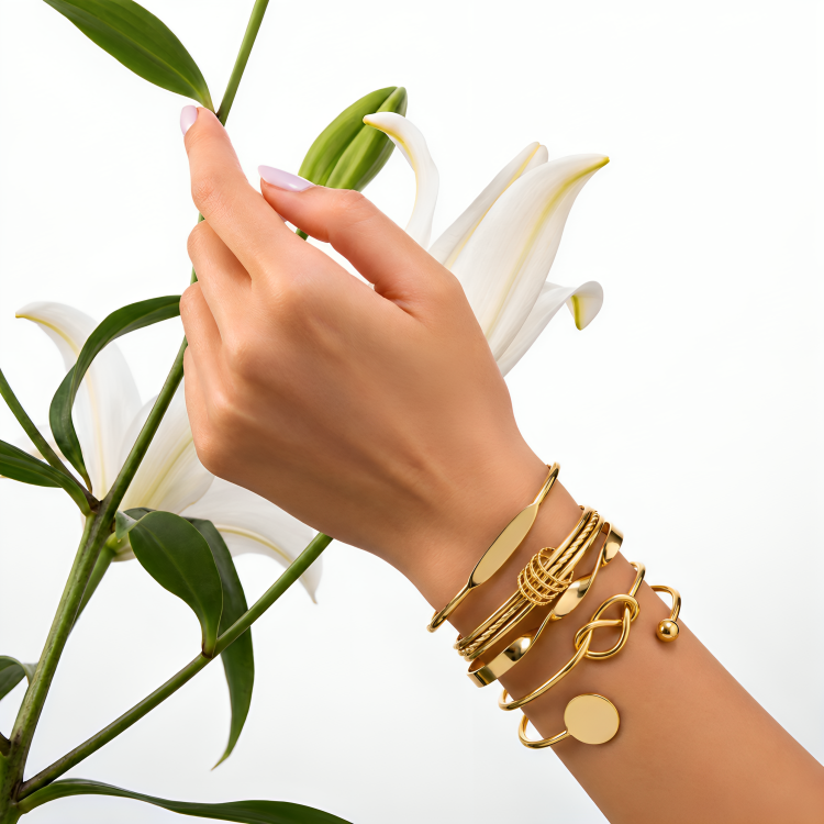 Luxe Modern Geometric & Knot Gold Stackable Bracelets