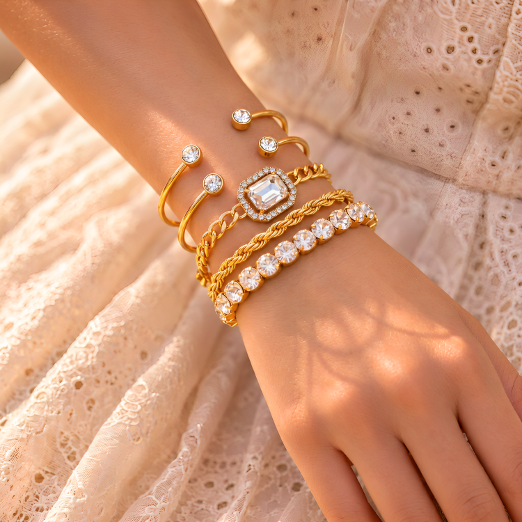 Aureliq Luxe 4-in-1 Golden Crystal Bracelet Combo for Women
