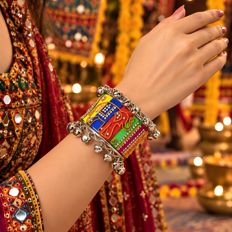 Navratri Special Elephant Motif Cuff Bangle Set