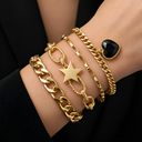 Luxe Black Onyx Heart & Star Multi-Chain Bracelet Set