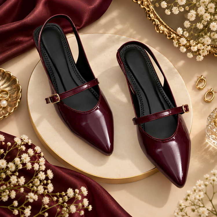 Velvet Noir Burgundy Slingback Flats