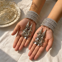 Aureliq Fashion Oxidized Silver Plated Stone Studded Bangle Set with Hanging Ghungroo Tassels
