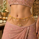 Traditional Gold Plated Belly Chain with Red Gemstones