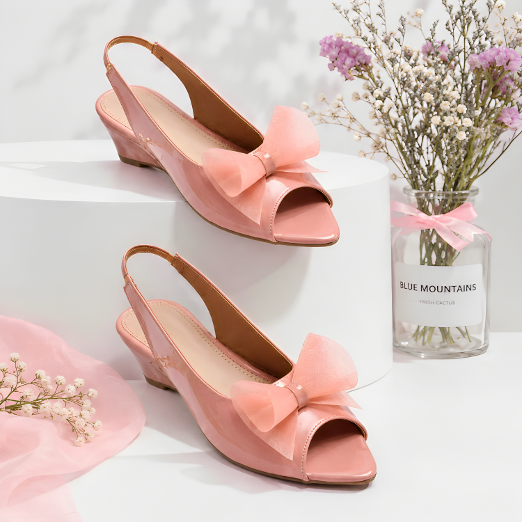 Blush Bow Elegance – Pink Slingback Wedges