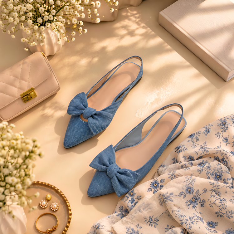 Elegant Denim Bow Ballerinas